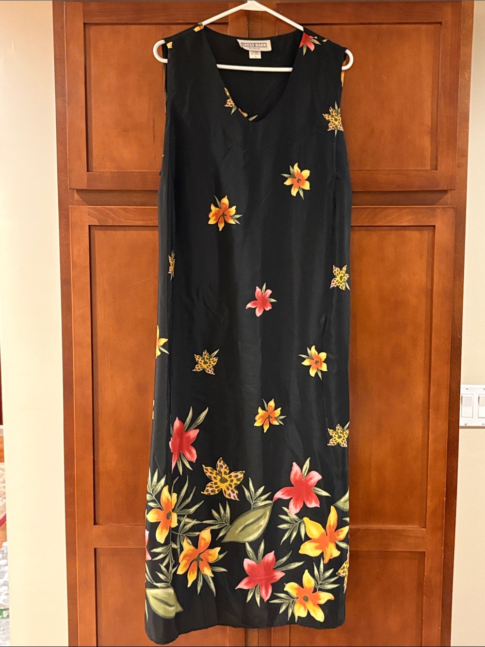 Dress Barn Black Maxi Dress with Red and Yellow Floral Print